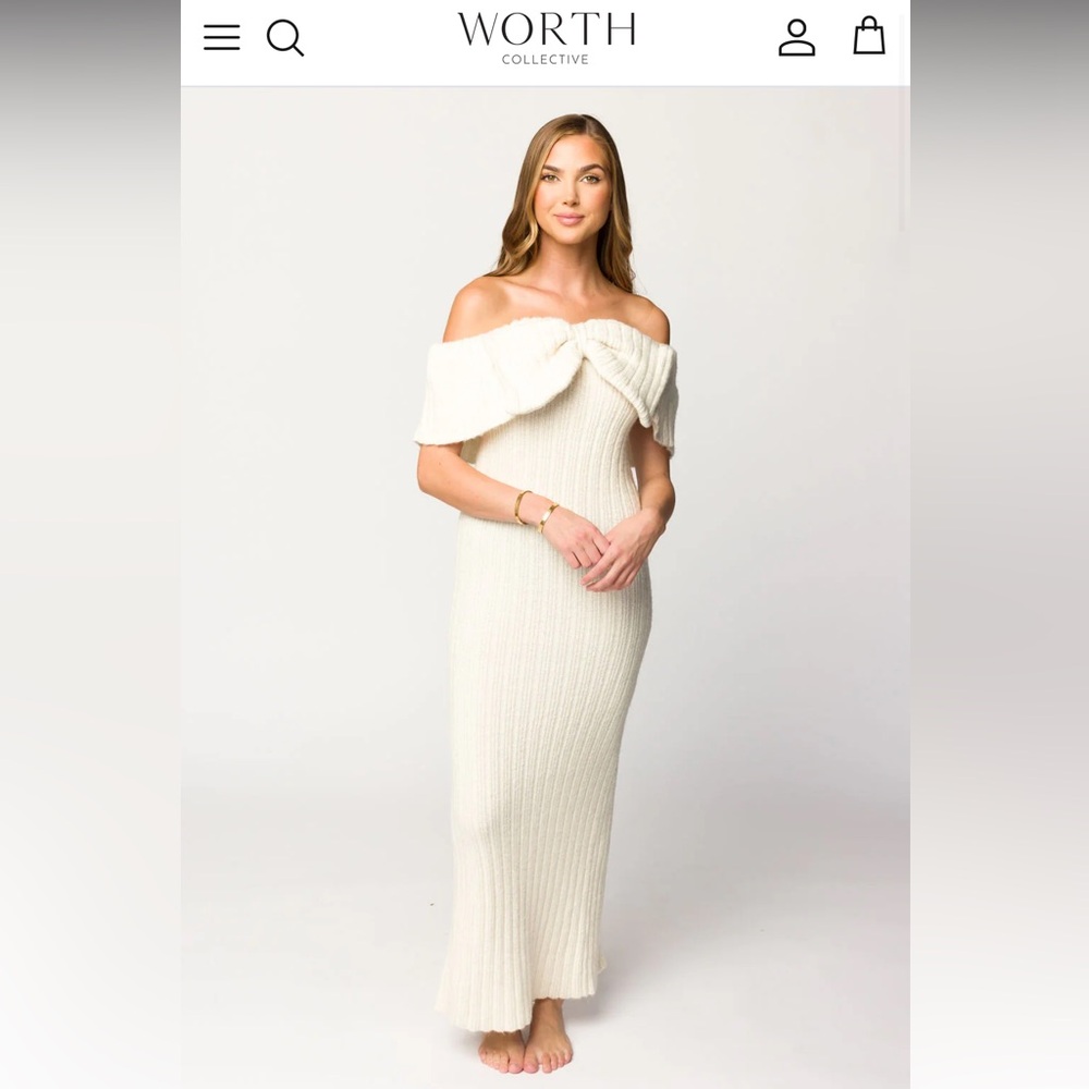 Aston Bow Front Maxi Sweater Dress in Ivory - Small NWOT